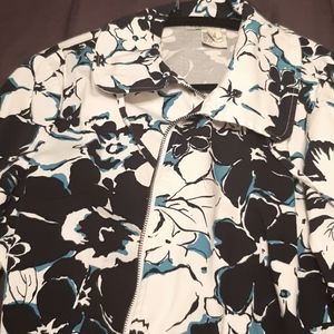 Zip front white,turquoise and black lightweight jacket